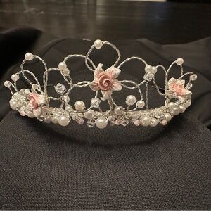 Pink Floral Pearl Wire Tiara Headband BNWOT